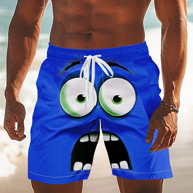 Funny Face 3D Printed Board Shorts Mens Graphic Short Pants Summer Hawaiian Loose Bottoms
