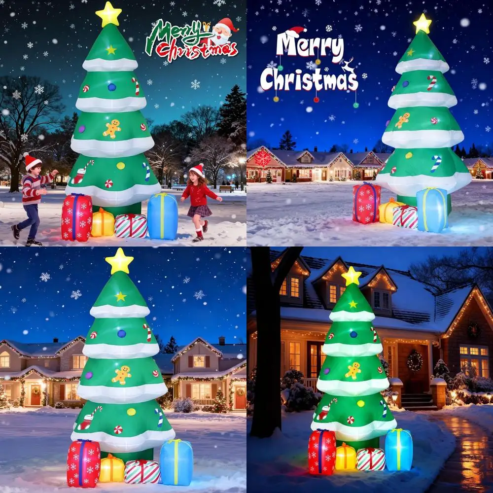 

10 Foot Tall Inflatable Christmas Tree with 4 Gifts and LED Lights for Outdoor Holiday Yard Decorations