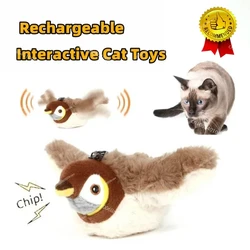 Interactive Cat Toys Rechargeable Flying Bird Rat Duck Plush Cat Toys Chirping Flapping Bird Can Add Catnip Touch Activated