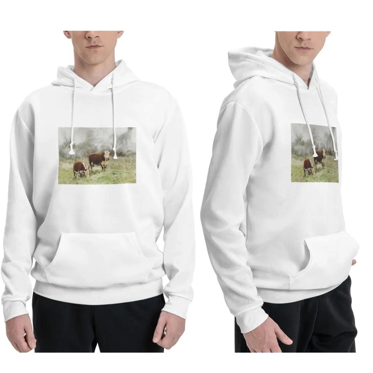 Hereford touro e vaca aquarela fotografia hoodies das mulheres dos homens pulôver moletom hip hop roupas de manga longa outono inverno