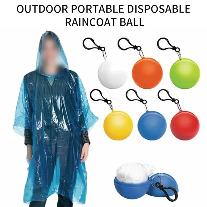 Portable Rain Ponchos Ball For Adults Kids Disposable Raincoat Thick Waterproof Overall Raincoat Ball Colorful Poncho With Hook