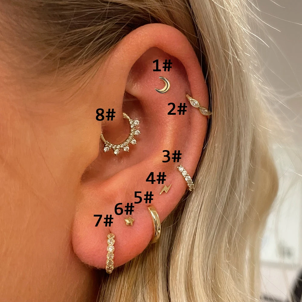 Daith Piercing Earrings Women Trend Zircon Lobe Rook Helix Piercing Septum Tragus Body Accessories Tiny Cartilage Ear Jewelry