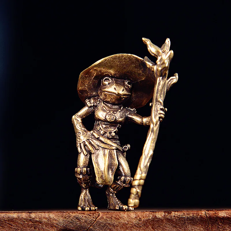

Vintage Pure Brass Standing Frog Car Interior Decoration Creative Craft Desktop Ornament