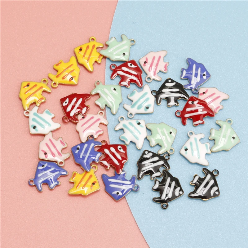 20pcs Multi Color Double Faced Enamelled Angelfish Charms Drip oil Pendants DIY Handmade Hanging Decoration Findings Jewelry