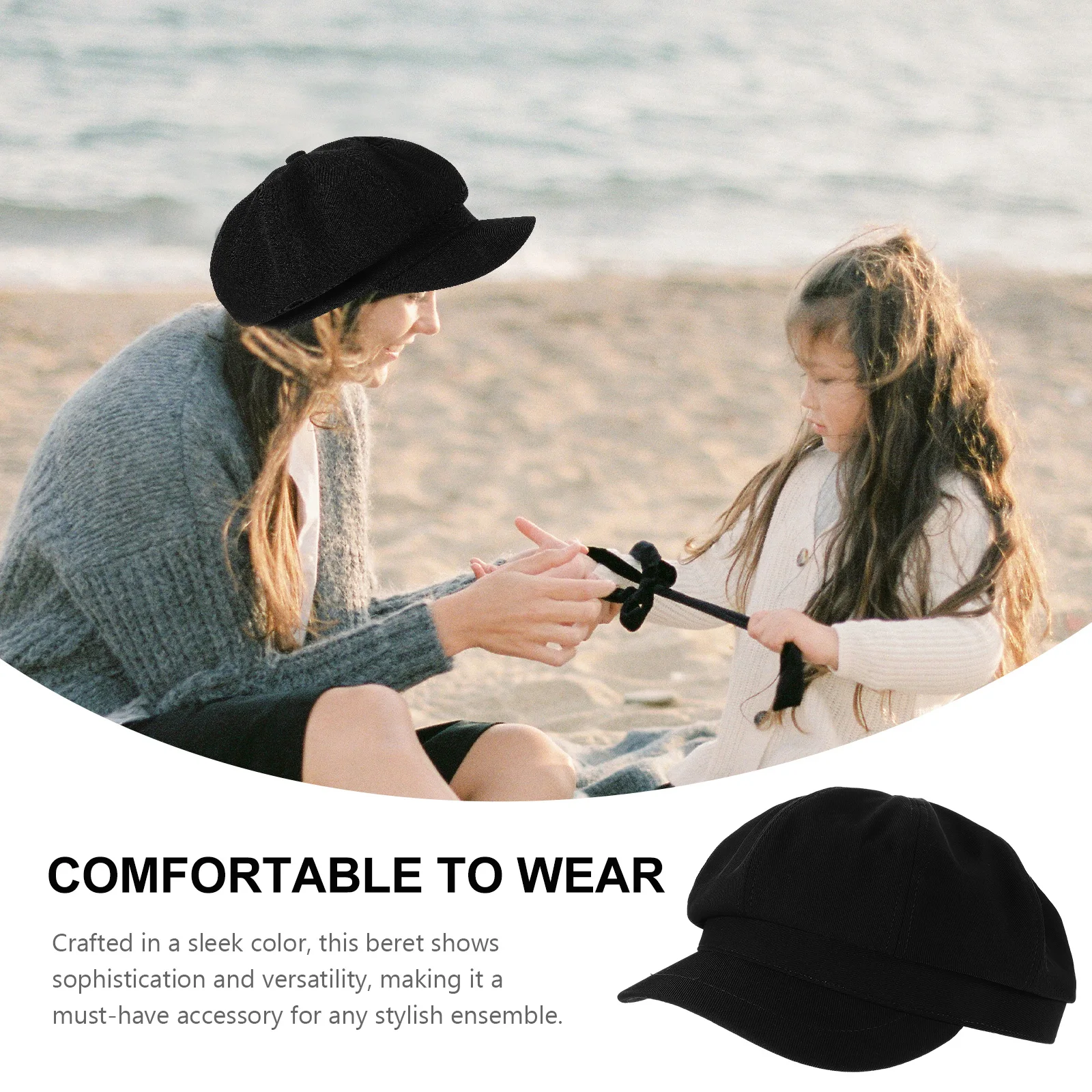 

Retro Beret for Women Octagonal Shape Cotton Polyester Black Ladies Beret Hat For Ladies Hat Girl