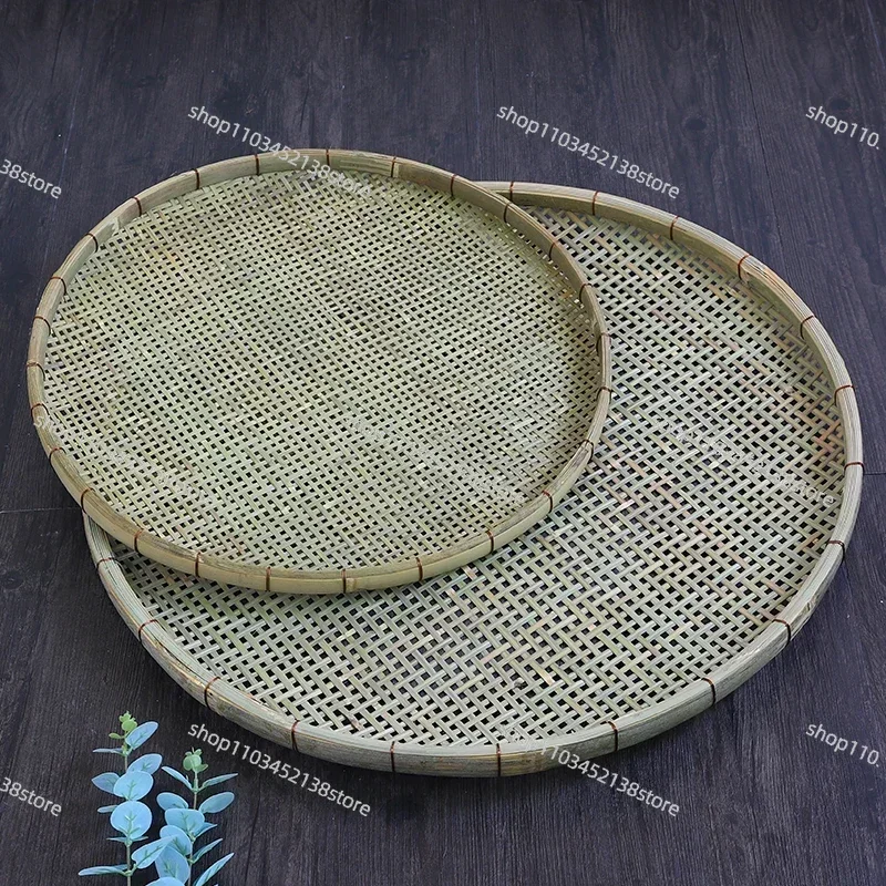 Bamboo Weaving Flat Perforated Sieve Dustpan Household Weaving Handmade Bamboo Products Bamboo Sieve Porose Roundness
