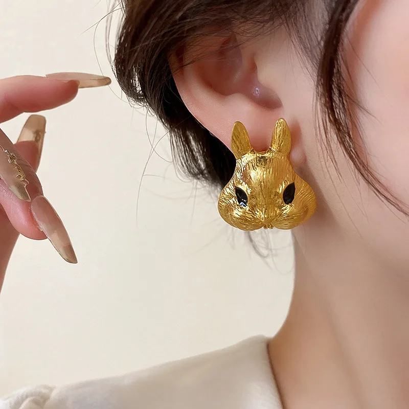 XIALUOKE Vintage Hyperbole Geometric Metal Animal Rabbit Earrings For Womens Personality Jewelry Accessories