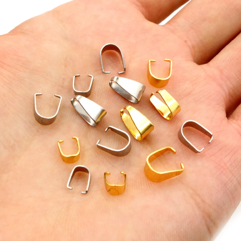 100pcs Stainless Steel Gold Plated Pendant Pinch Bail Clasps Necklace Hooks Clips Connector DIY Jewelry Making Findings