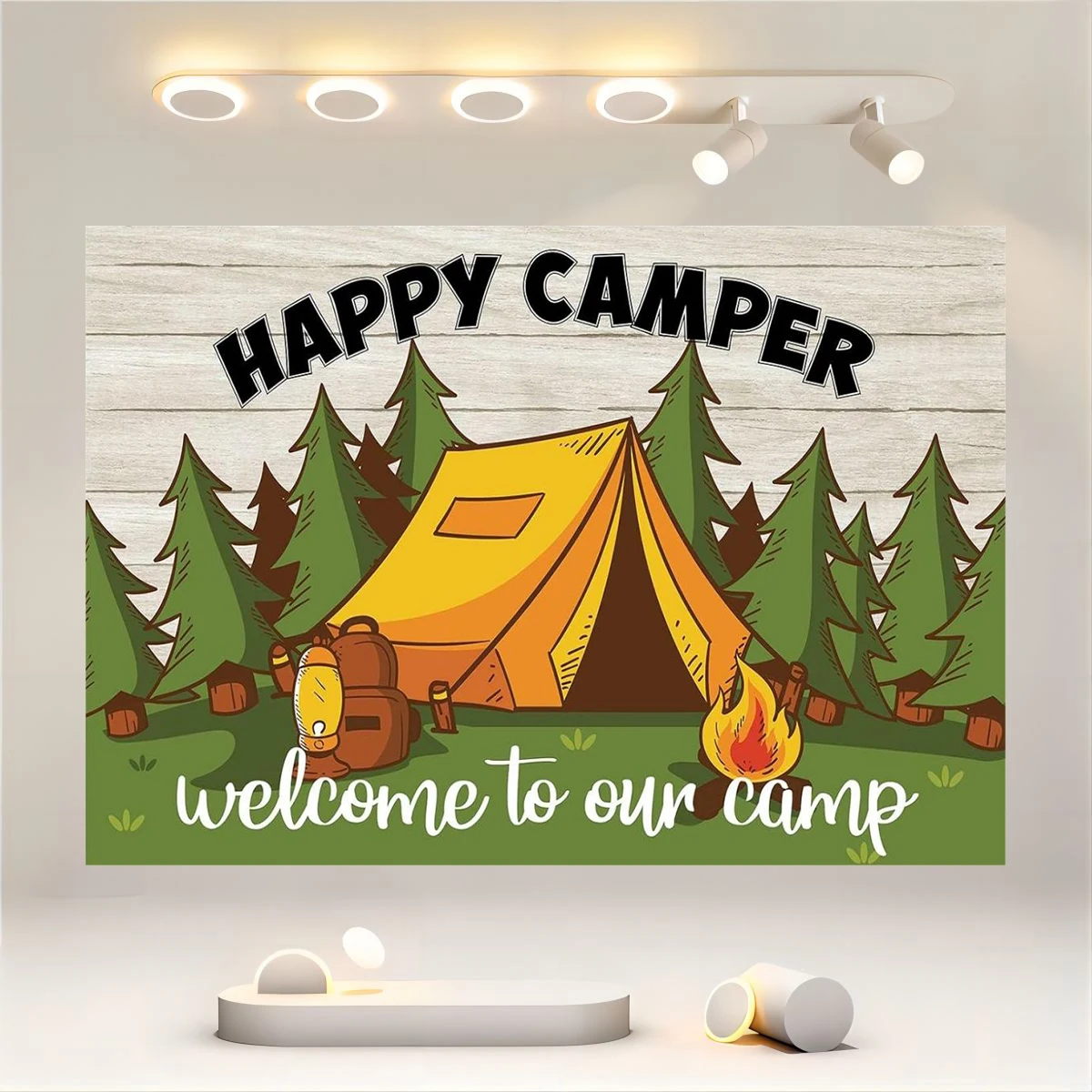 Camping Theme Party Decoration Happy Camping Banner Background Family Camping Party Decoration Forest Campfire Background