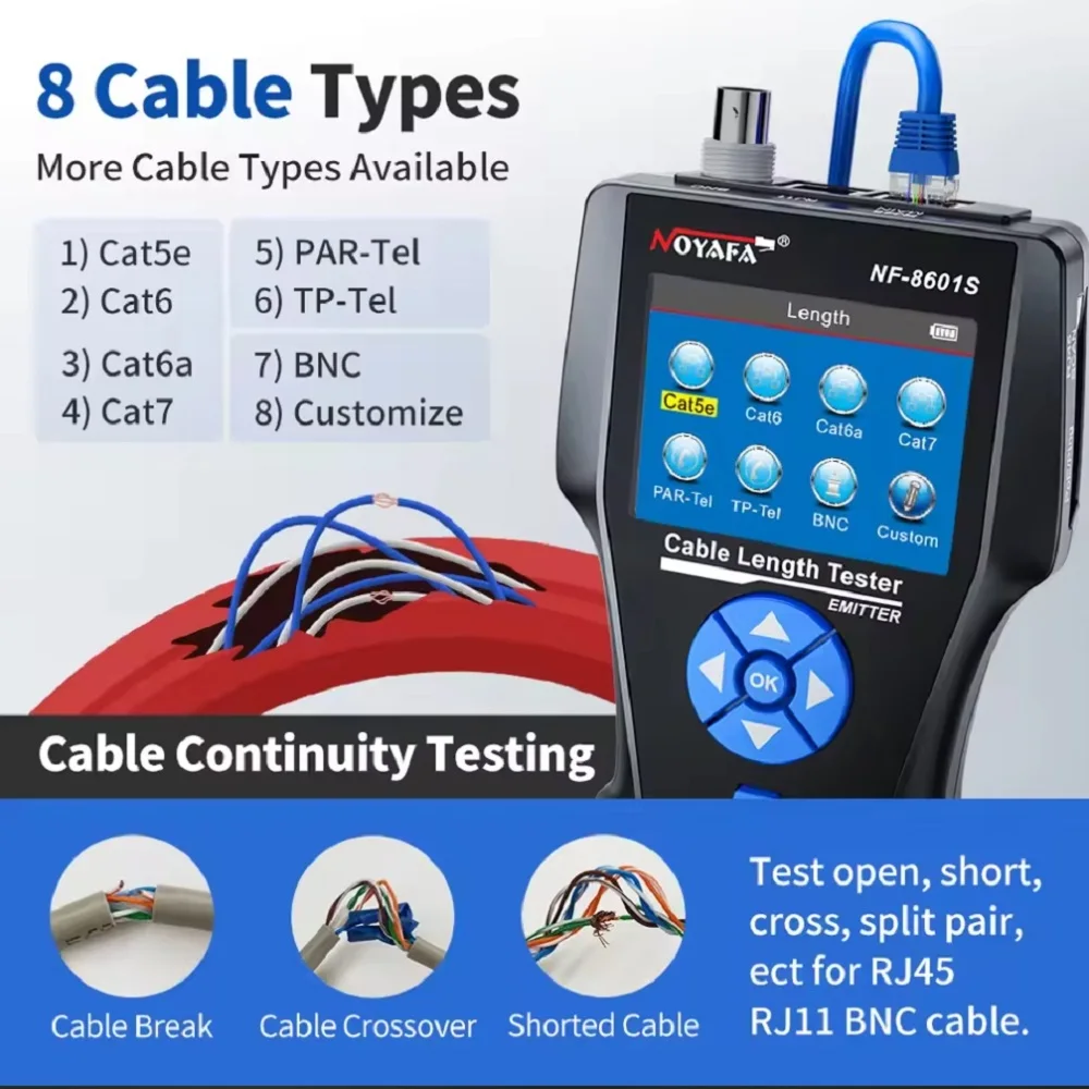 

NOYAFA NF-8601W/NF-8209 Cable Tracker Lan Display Measure Tester Network Tools LCD Display Measure Length Wirema