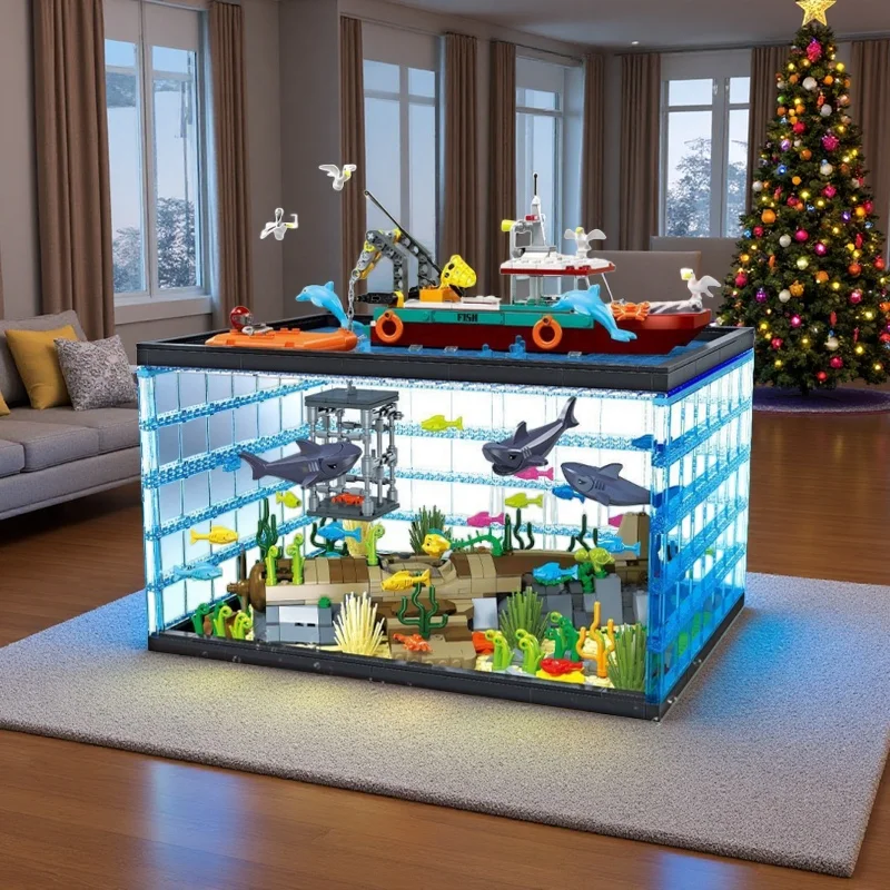 

1519PCS Ocean World Aquarium Building Block Toy, Cool, Living Room Decoration and Assembly Collection, Holiday Gift (with Box)