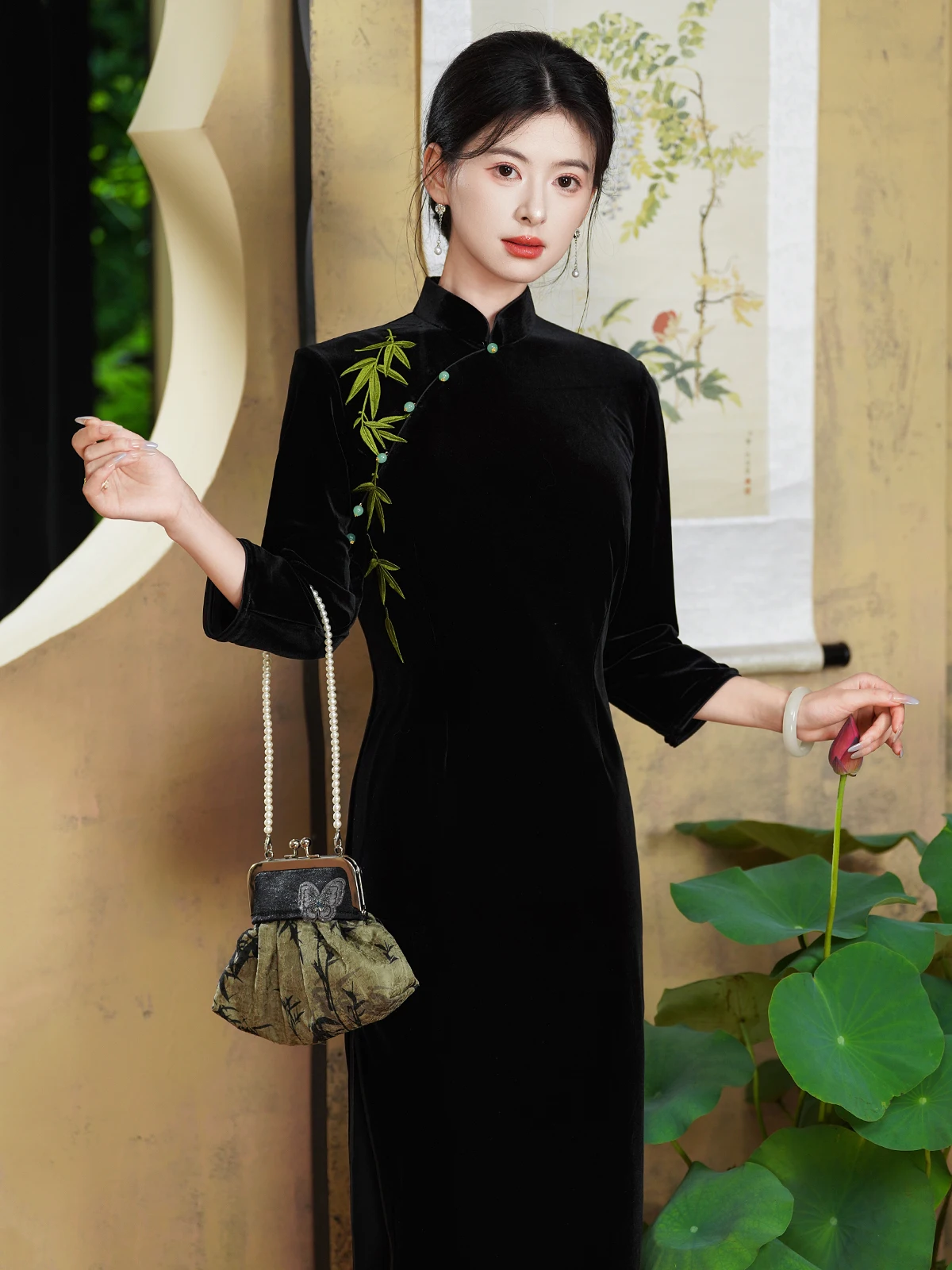 

Ele Young Sle Velvet Embroidered Long Sve Women's Daily Wear Breathable Comfortable Long Dr Autumn Beau