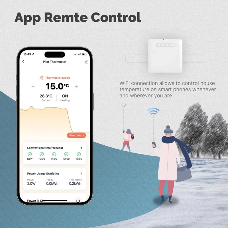 Termostato intelligente Wifi per radiatore riscaldante a filo pilota per il controllo remoto dell'app di monitoraggio dell'elettricità Ecowatt