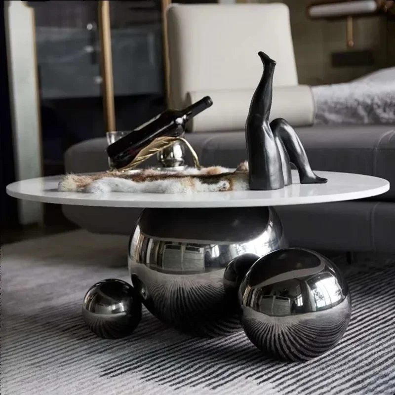 Italian light luxury designer coffee table simple modern marble round tea table living room hotel sample room coffee table
