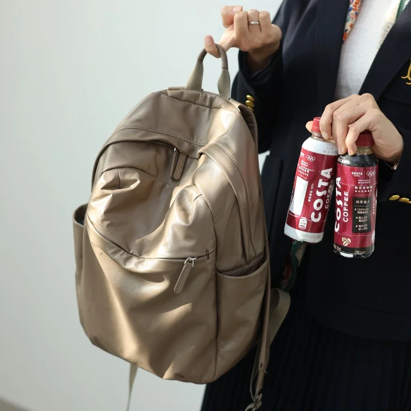 Luxury Genuine Leather Backpack With Computer Compartment Women And Men Soft Large Capacity Fashion Backpacks