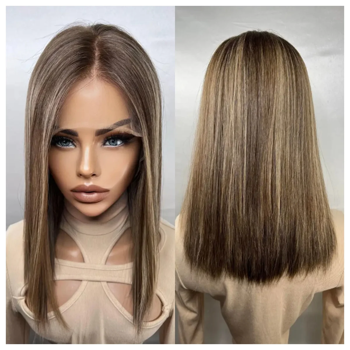 

Blonde Brown Short Straight Synthetic Wigs with High Quality Hairline Wig for Women Daily Cosplay Party Heat Resistant Fiber Wig