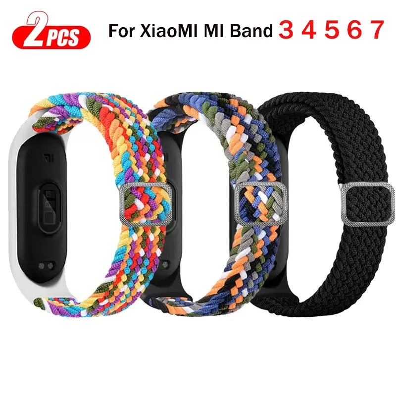 Braided Solo Loop Strap For Xiaomi Mi Band 7 6 5 4 3 Elastic Adjustable Nylon Sport Bracelet Correa Wristband For Xiaomi Miband