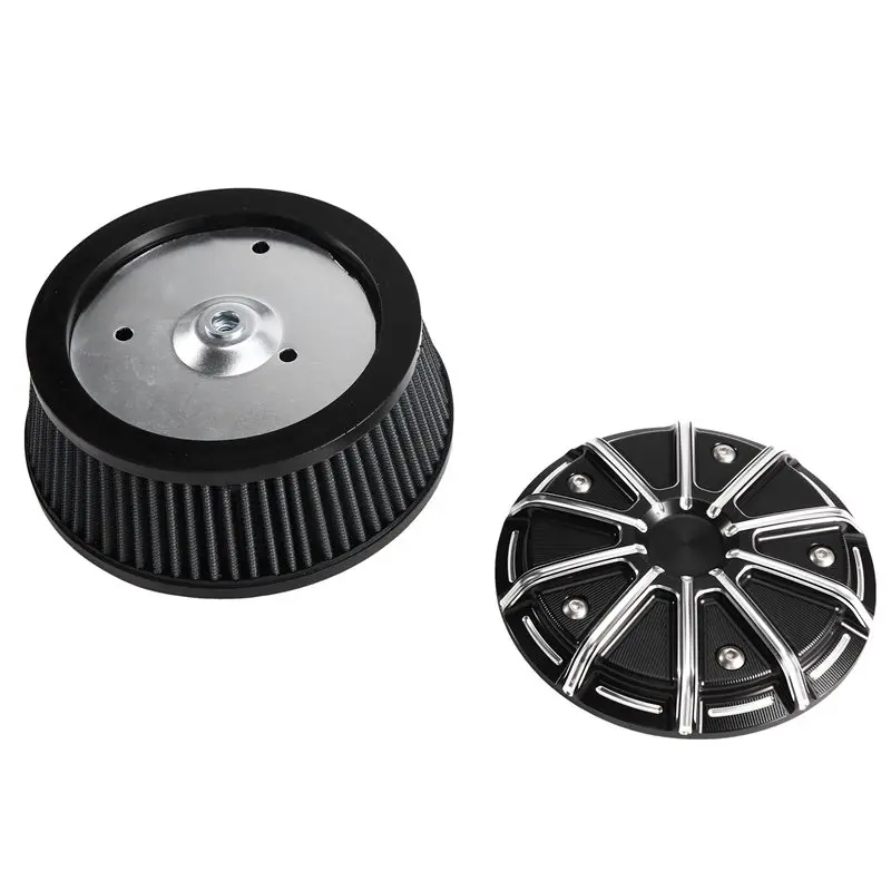 Black Air Cleaner Filter Cover& 3-Hole Element For Harley Dyna 99- 17 Softail 00- 15 Motorcycle Touring 08- 16 Black