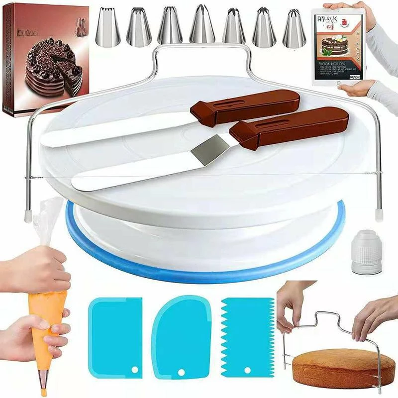 

35PCs Cake Tools Turntable Rotating Stand Stainless Steel Cake Decorating Tips Set Pastry Icing Nozzles Spatula Baking Supplies