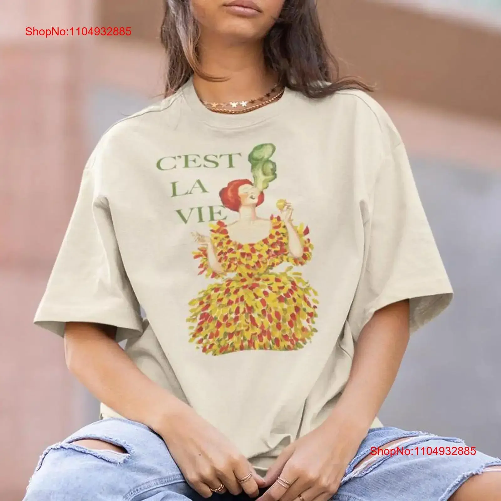 

C'est La Vie French Art Nouveau Woman Smoking T Shirt vintage Washed Top For Everyday Wear Versatile Breathable