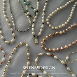 Natural Freshwater Rice Pearl, Rice Pearl, Zircon Necklace, Solid and Candy Colors