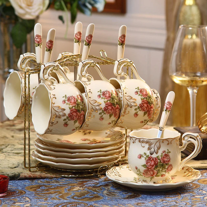 

European ceramic coffee teacup saucer set porcelain retro coffee tea set