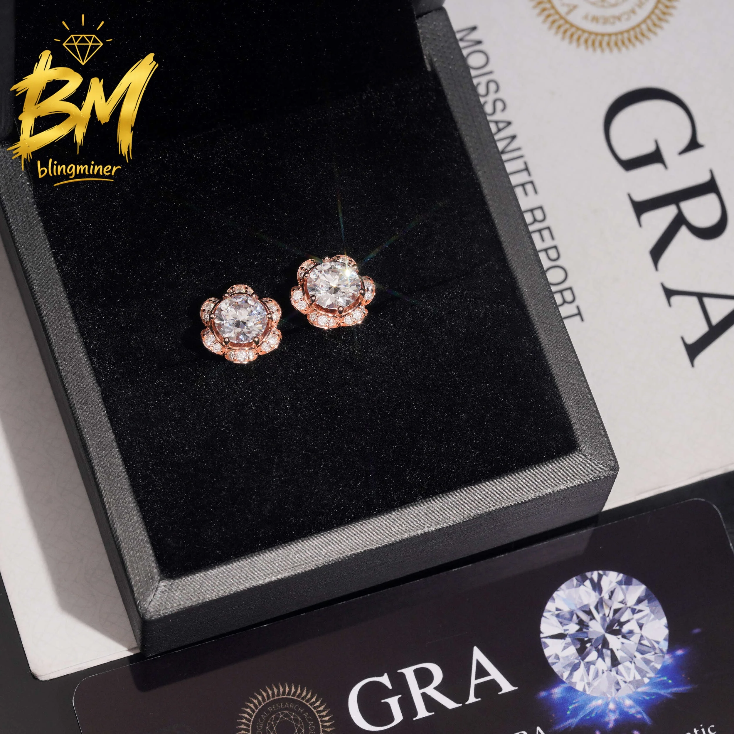 Blingminer Flower Shape VVS Moissanite Earrings For Men Women S925 Silver Ear Studs Jewelry Pass Diamonds Tester Free Shipping