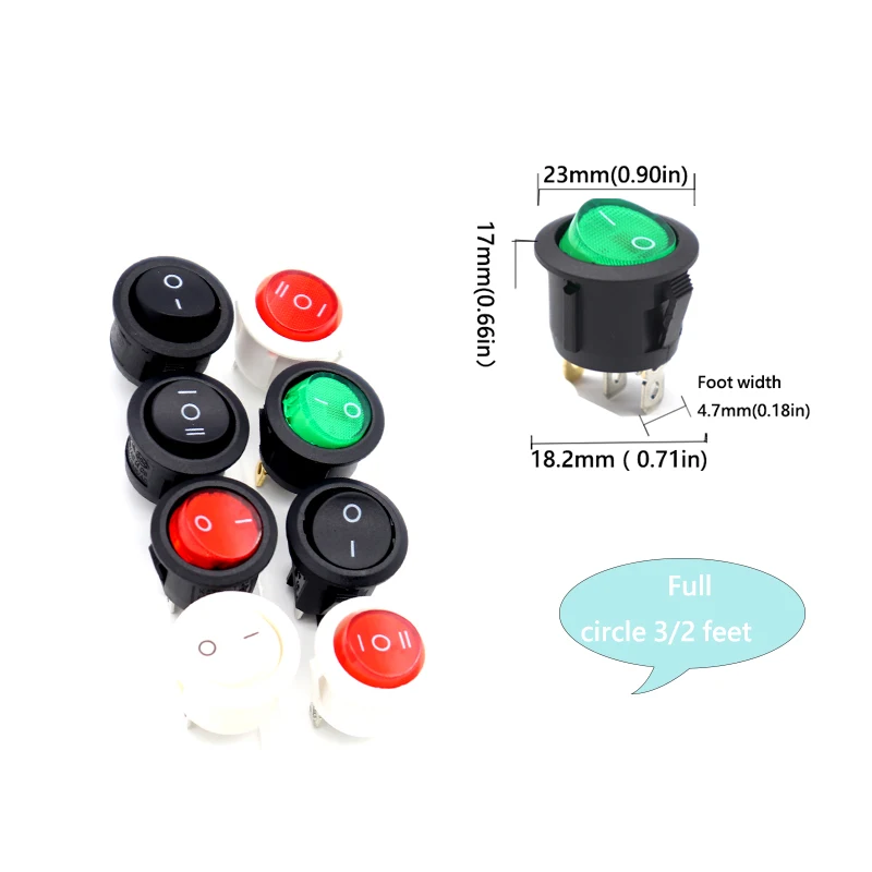 【5-1PCS】ON/OFF 20MM Round Rocker Switch LED illuminated Car 12V 24V / 6A 250V / 10A 125V 2PIN 3Pin 4Pin Switch 20MM