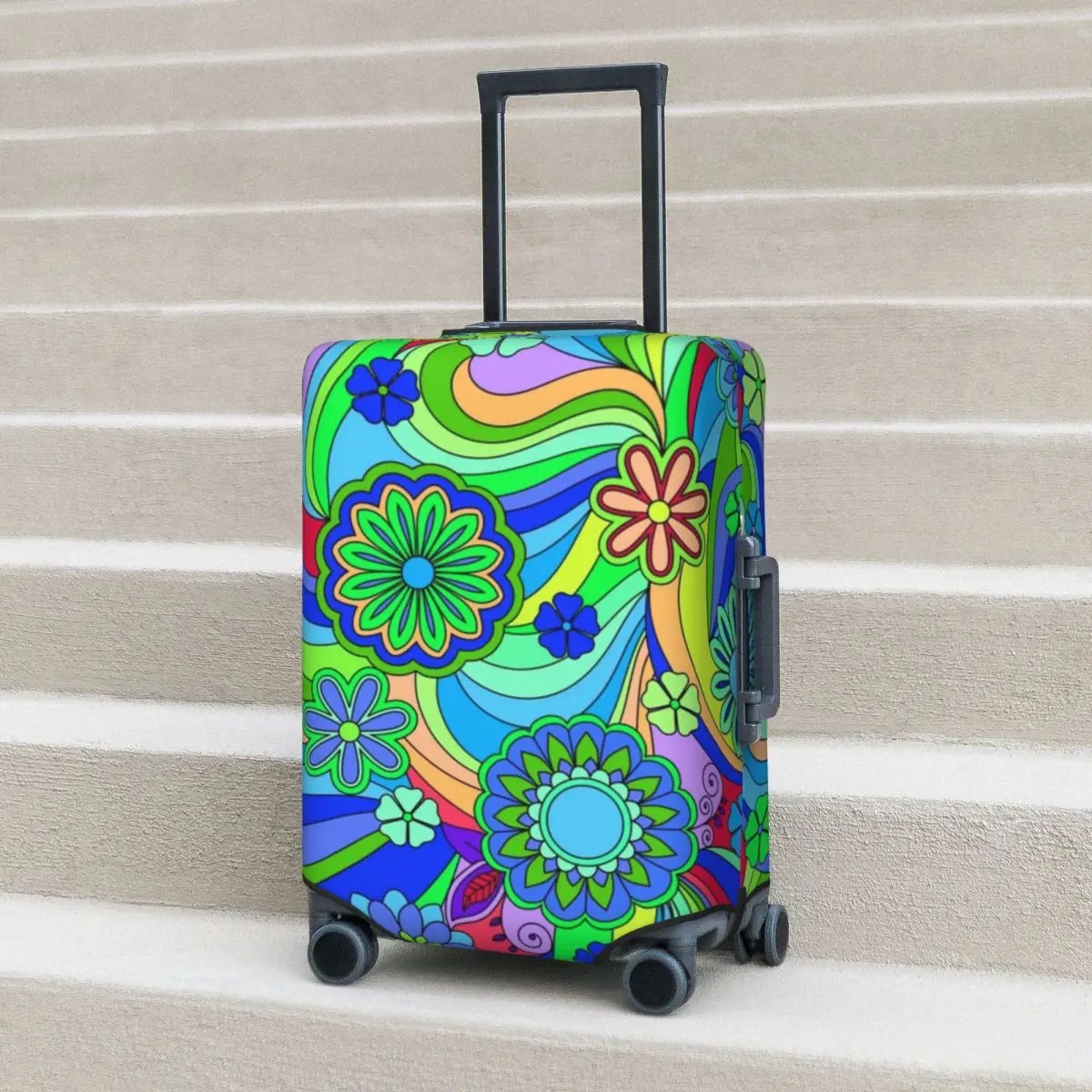 

Hippy Trippy Flower Power Suitcase Cover Retro Daisy Print Travel Protector Flight Practical Luggage Accesories