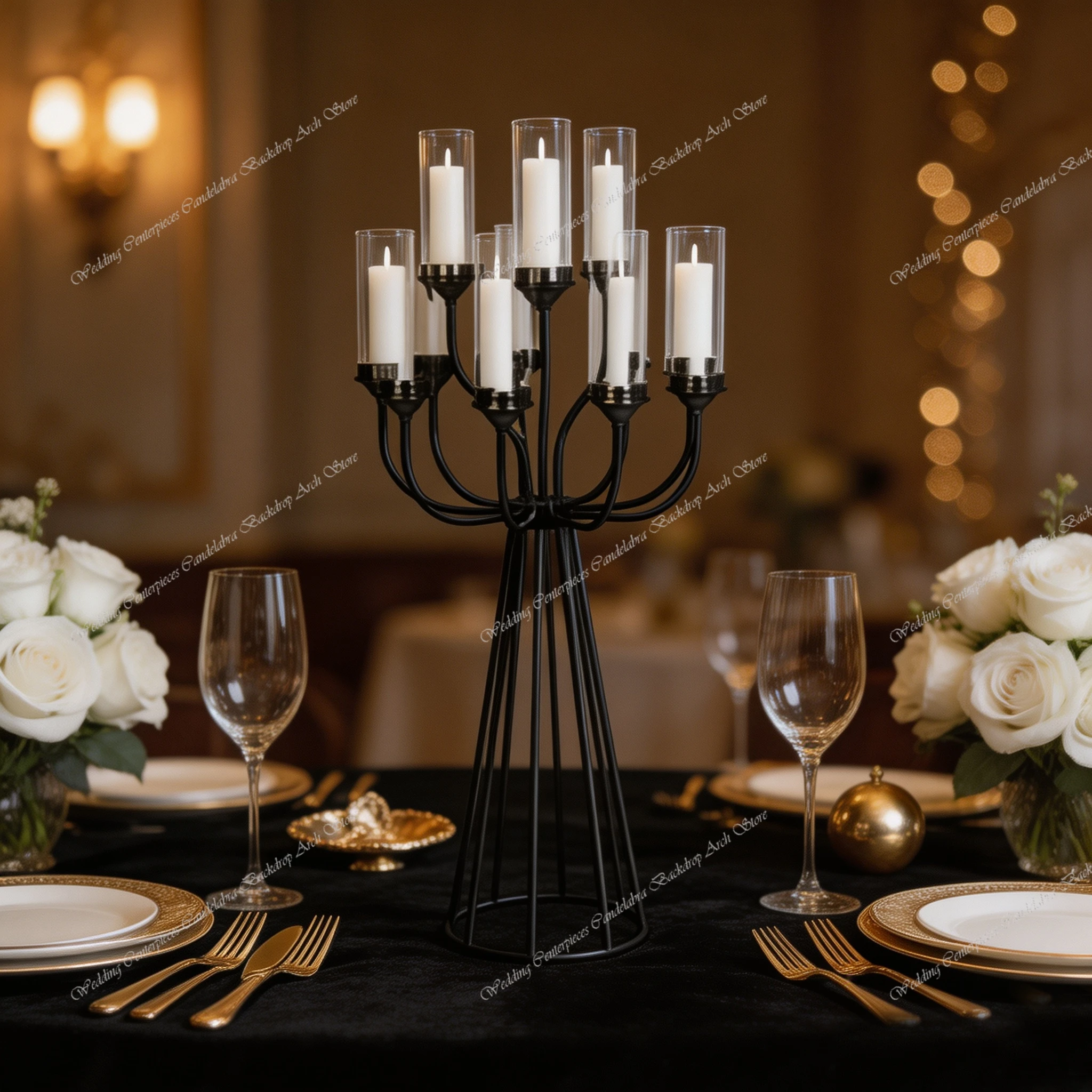 6pcs)Romantic Wedding Reception Stage Candelabra Stand Wedding Stage Backdrop Candle Stands