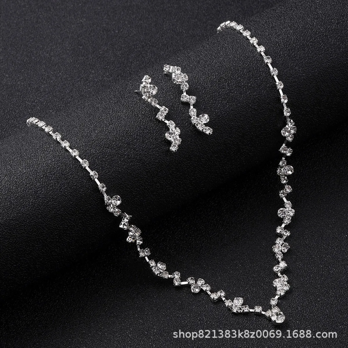 Silver Crystal Wavy Statement Necklace Earrings Set for Women Bridal Party Jewelry