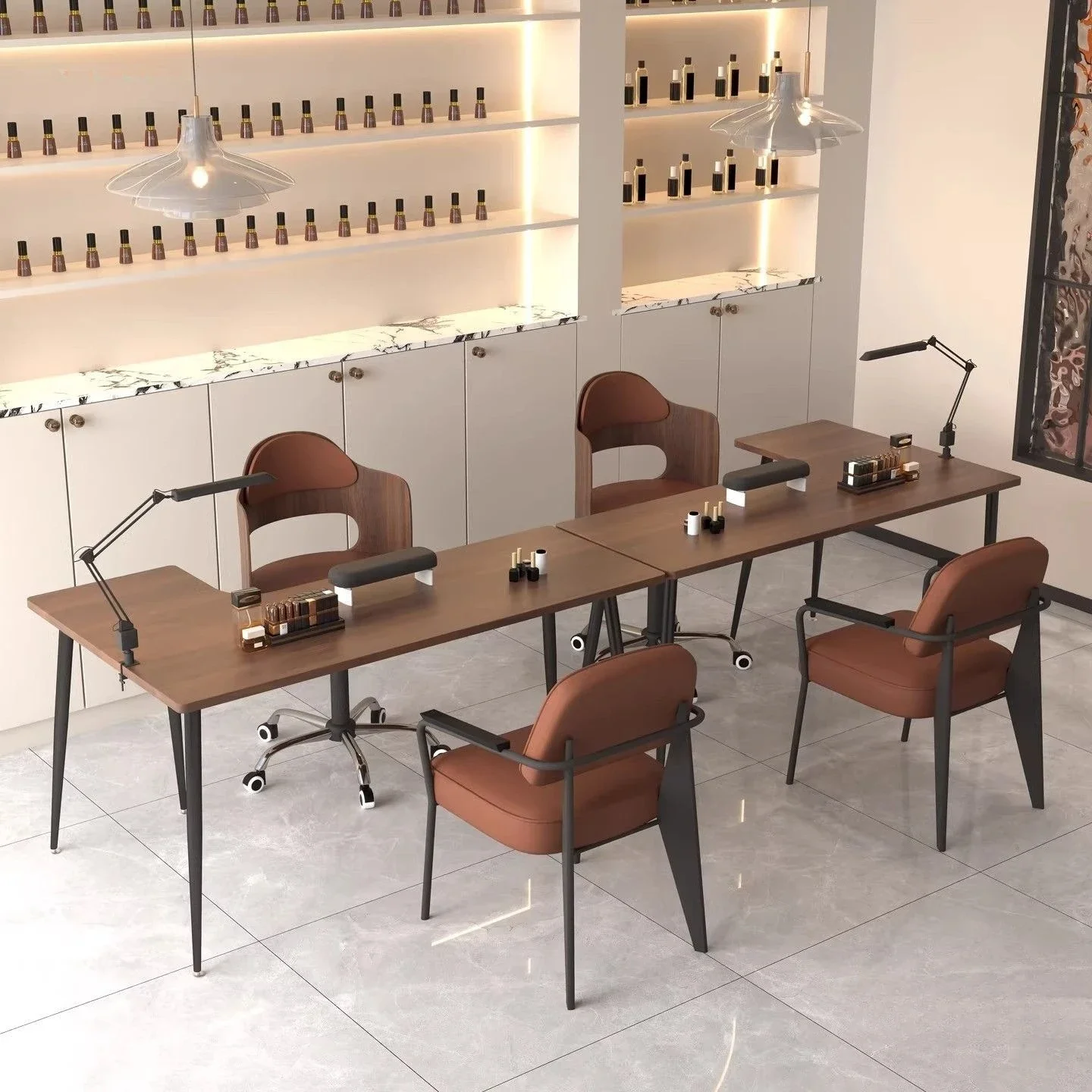 Corner Nail Art Table and Chair Combination Beauty Salon Nail Art Table Studio Vintage Single Double Set