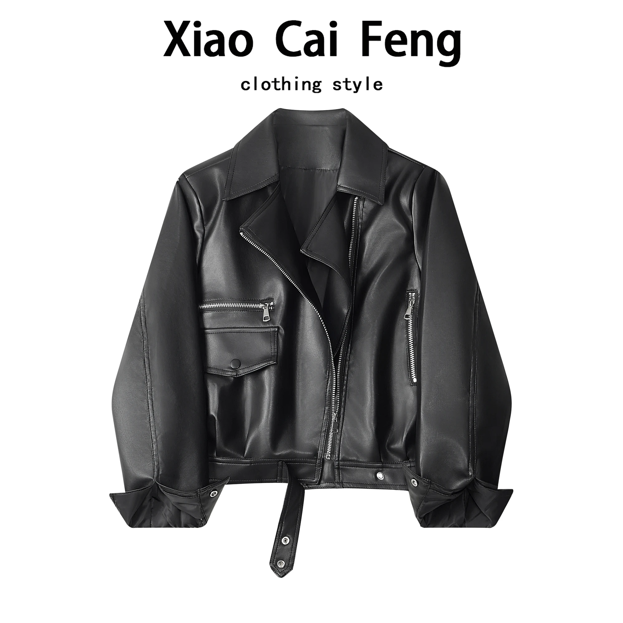 Faionable ort Leather Jaet Women's 2026 Spring New Sle Motorcycle Jaet Ele Personali PU Leather Coat