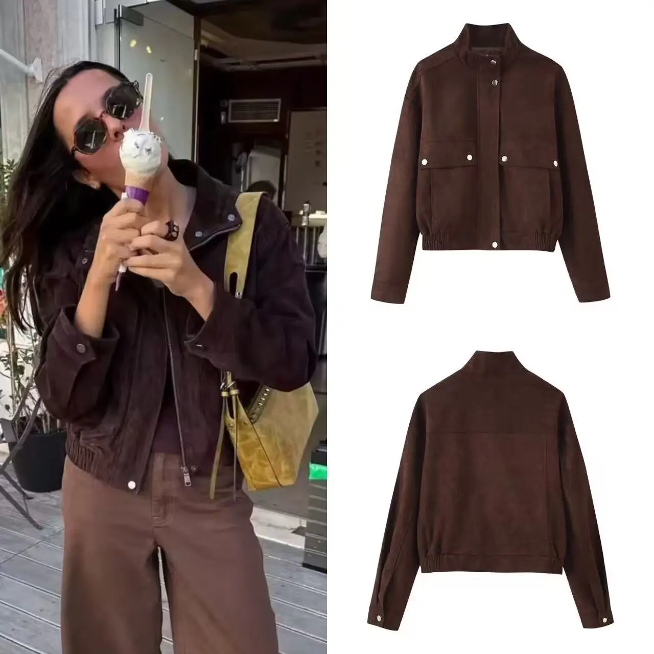 

Новинка 2025, модное женское осеннее пальто с большими карманами, элегантное, свободное, теплое пальто, осенняя молодежная верхняя одежда в уличном стиле