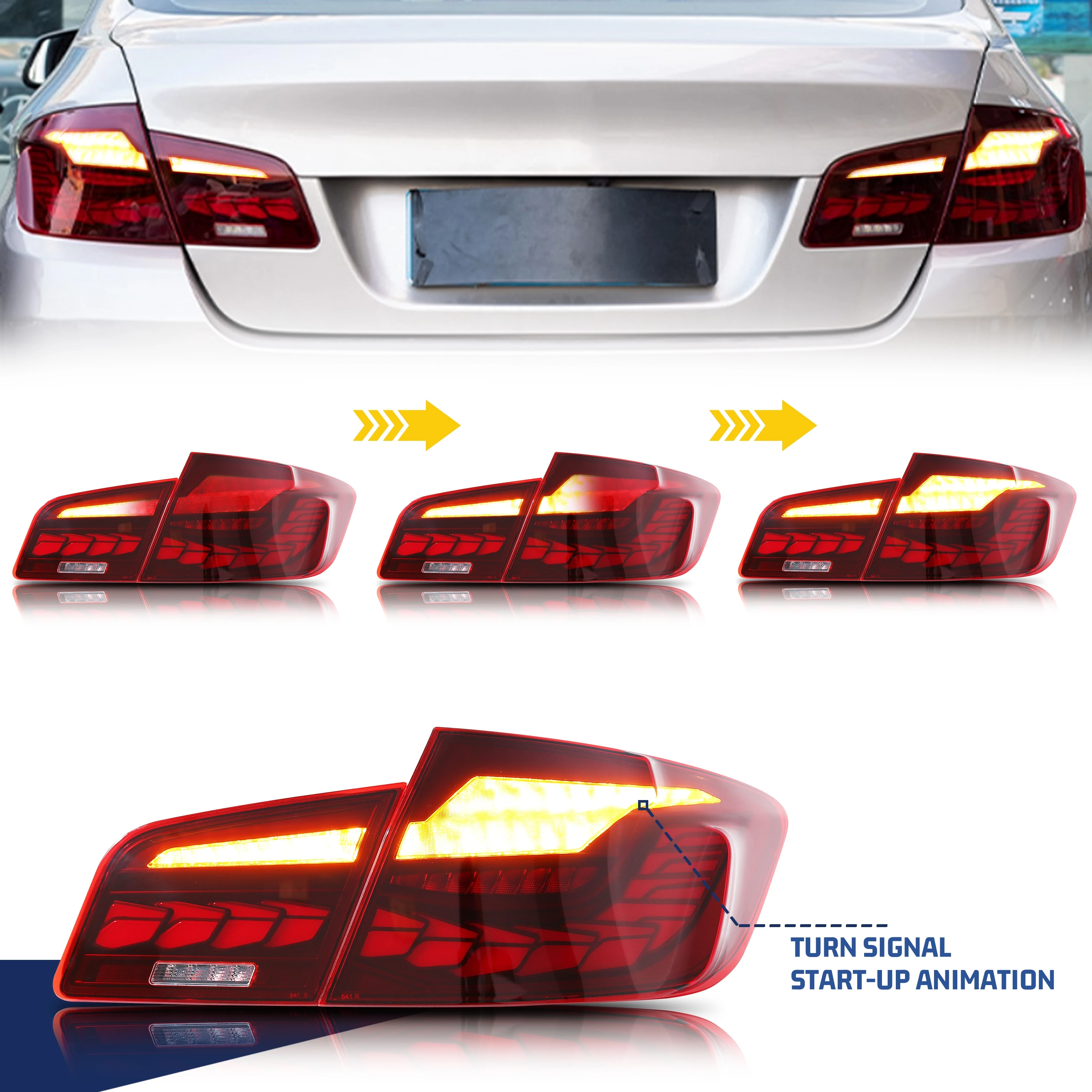 LED Tail Lights for BMW 5-Series F10 M5 2011-2016 520i 528i 535i Sequential Turn Signal Red Rear Lamps Assembly [Not Fit G30]