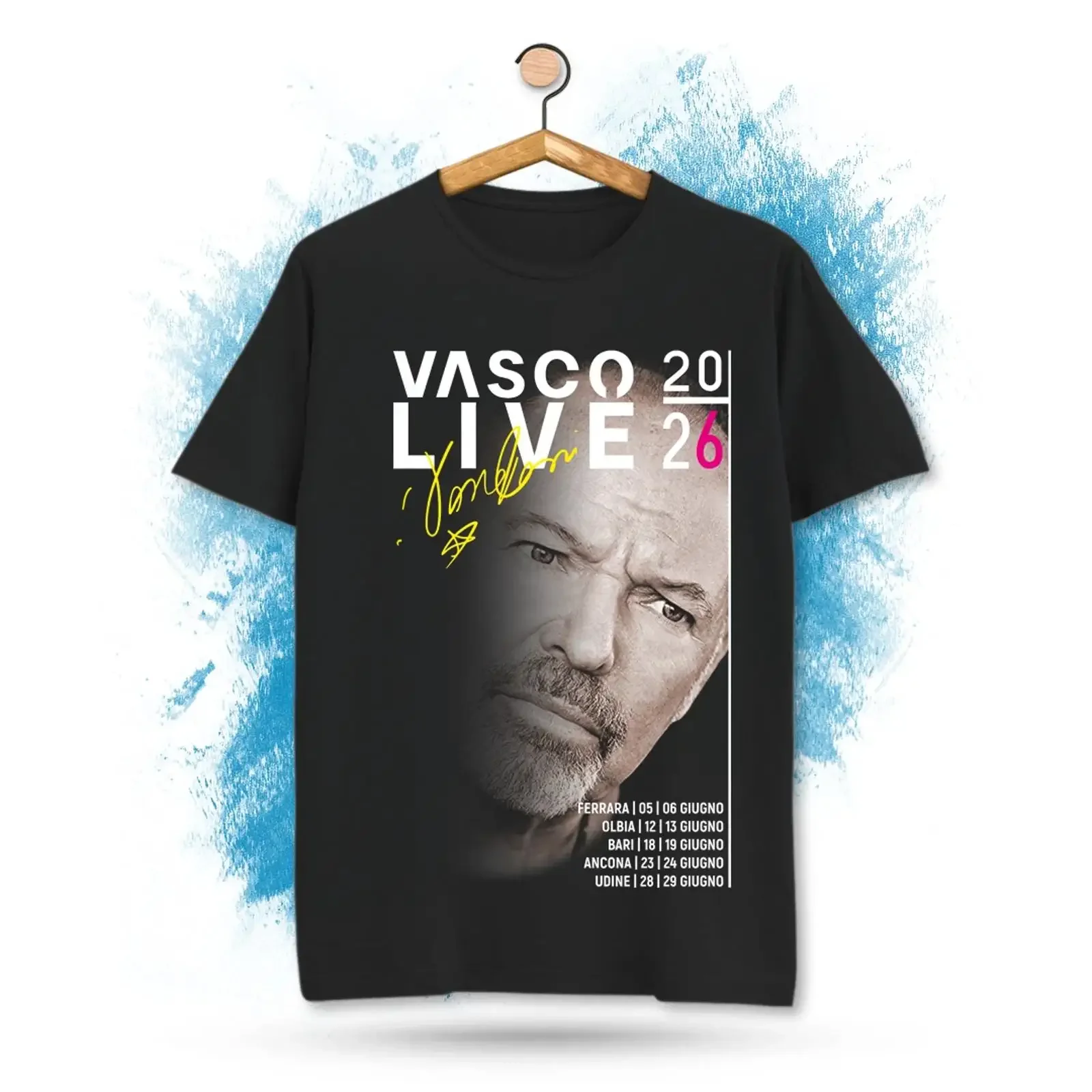 Camiseta de Algodão Preta Vasco Rossi 2026 Live Tamanhos S a 5XL HL833 Vintage Lavada Respirável Streetwear Top para Uso Diário