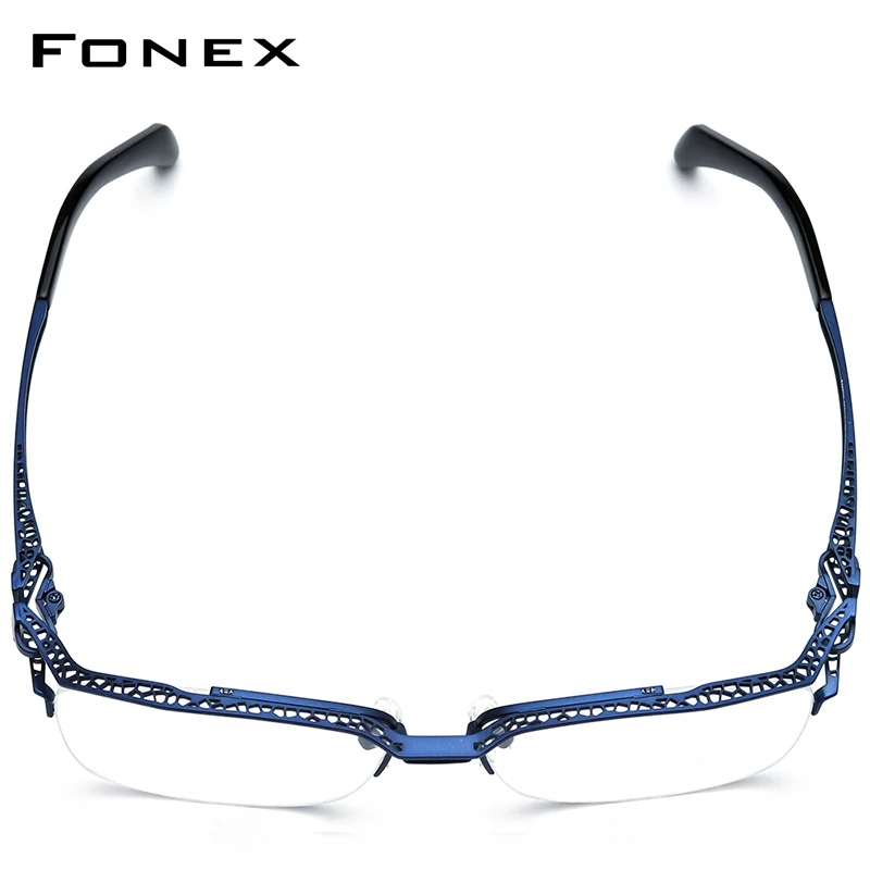 

FONEX Titanium Glasses Frame Men New Hollow-out Semi-Rimless Square Eyeglasses Half-Rim Japanese Ultralight-Weight Eyewear 85770