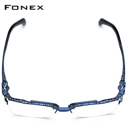 FONEX Titanium Glasses Frame Men New Hollow-out Semi-Rimless Square Eyeglasses Half-Rim Japanese Ultralight-Weight Eyewear 85770