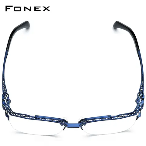 FONEX 티타늄 안경 프레임 남성용 New Hollow-out Semi-Rimless Square Eyeglasses 하프 림 일본 초경량 안경 85770 Best5