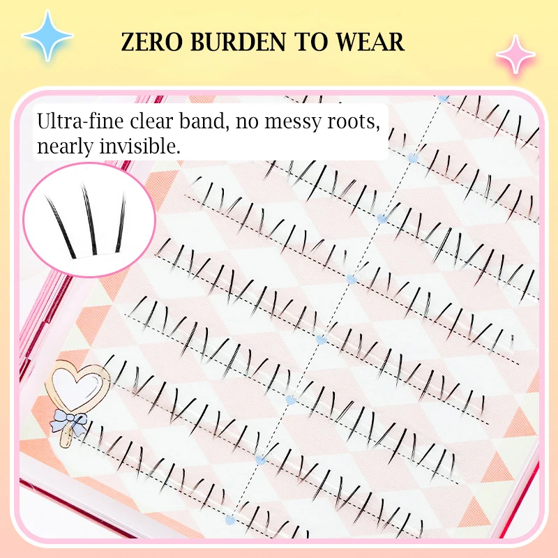10 Rows Large Capacity 5-6mm Lower Lashes B Curl Korean Style Segmented Bottom Lashes Invisible Band Reusable Under Lashes
