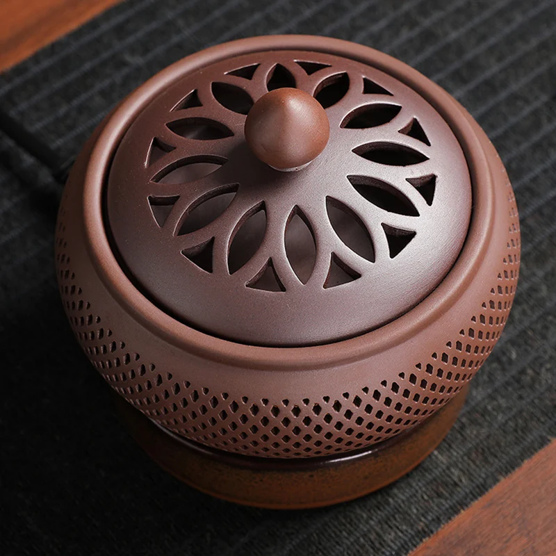 Purple Sand Timed Sandalwood Electronic Incense Burner Set 110V/220V OUD Essential Oil Night Light Stove for Home Decor