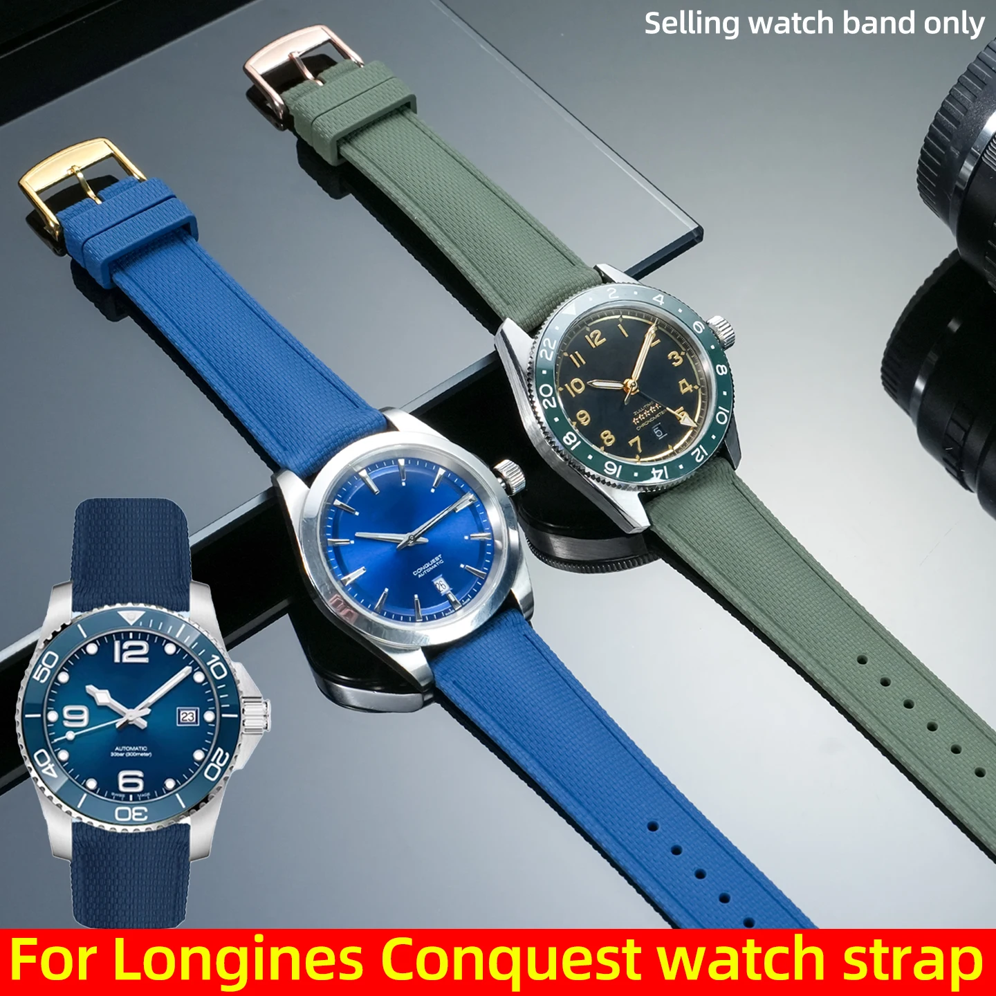 

Ремешок для часов Longines Conquest FKM 19 мм 21 мм 22 мм HydroConquest L3.781 642 742 782 Sports Diving Фторкаучуковый ремешок для часов