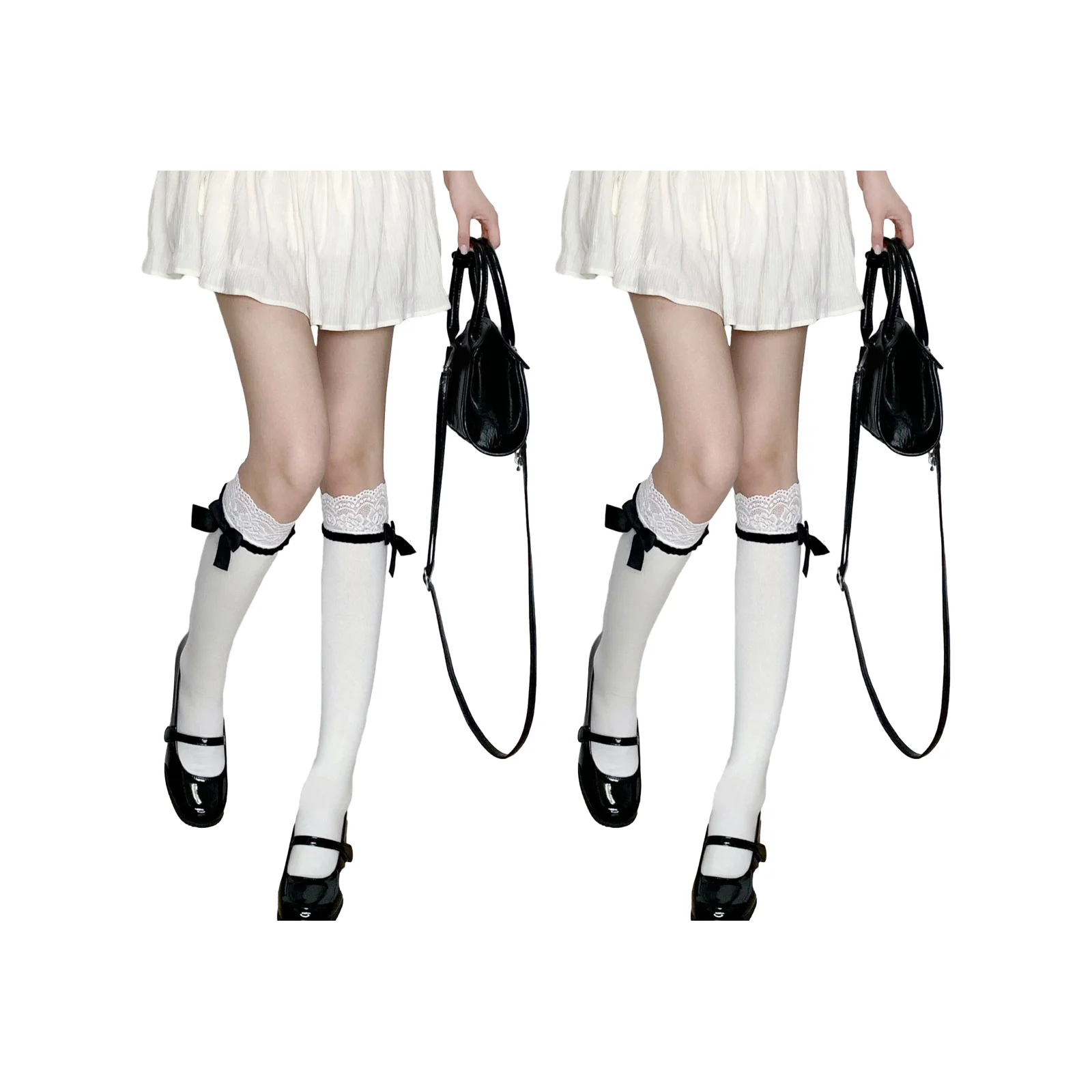 Pure lust style Japanese calf socks black and white combination 1 pair white + 1 pair black
