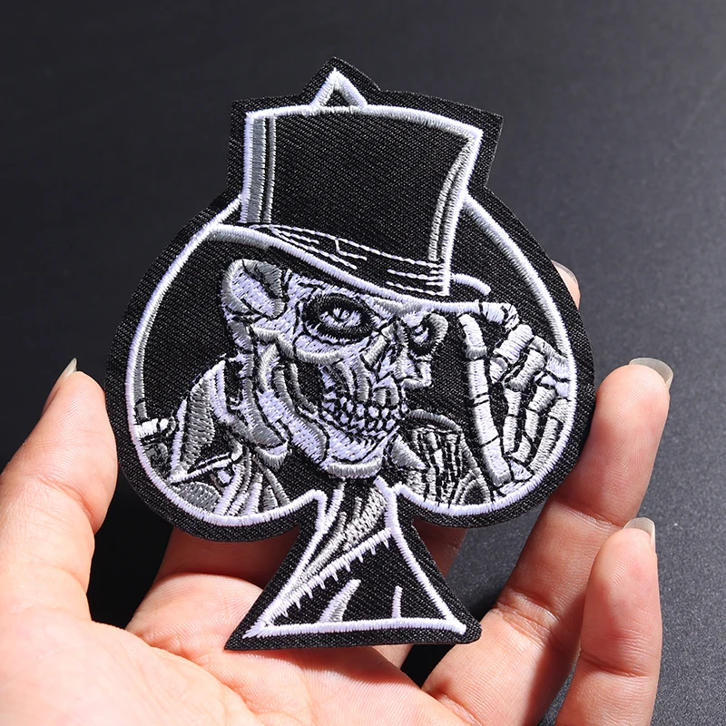 Mr. Spades Skull (Size:10X7.9cm) DIY Cloth Badges Patch Embroidered Applique Sewing Label Clothes Stickers Apparel Ornament