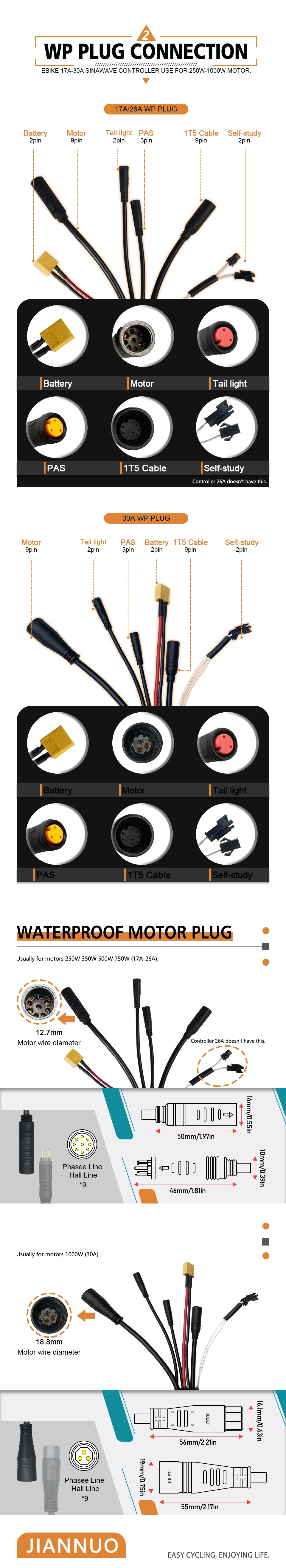 Teile für Elektroroller mit drei Modi, 17 A, 26 A, 30 A, 36 V, 48 V, Sinuswellenstopfen mit S866 S966 S900-Display, Verwendung für 250 W-1000 W Motor – Detail 3
