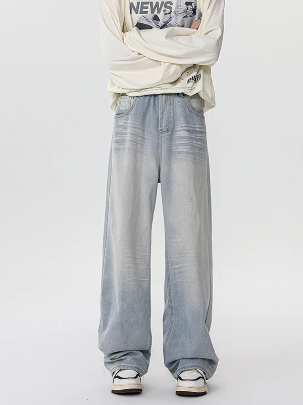 

Мужские джинсы American High Street, винтажные, свободные, широкие, повседневные брюки, модные, износостойкие, молодежные, весна-осень