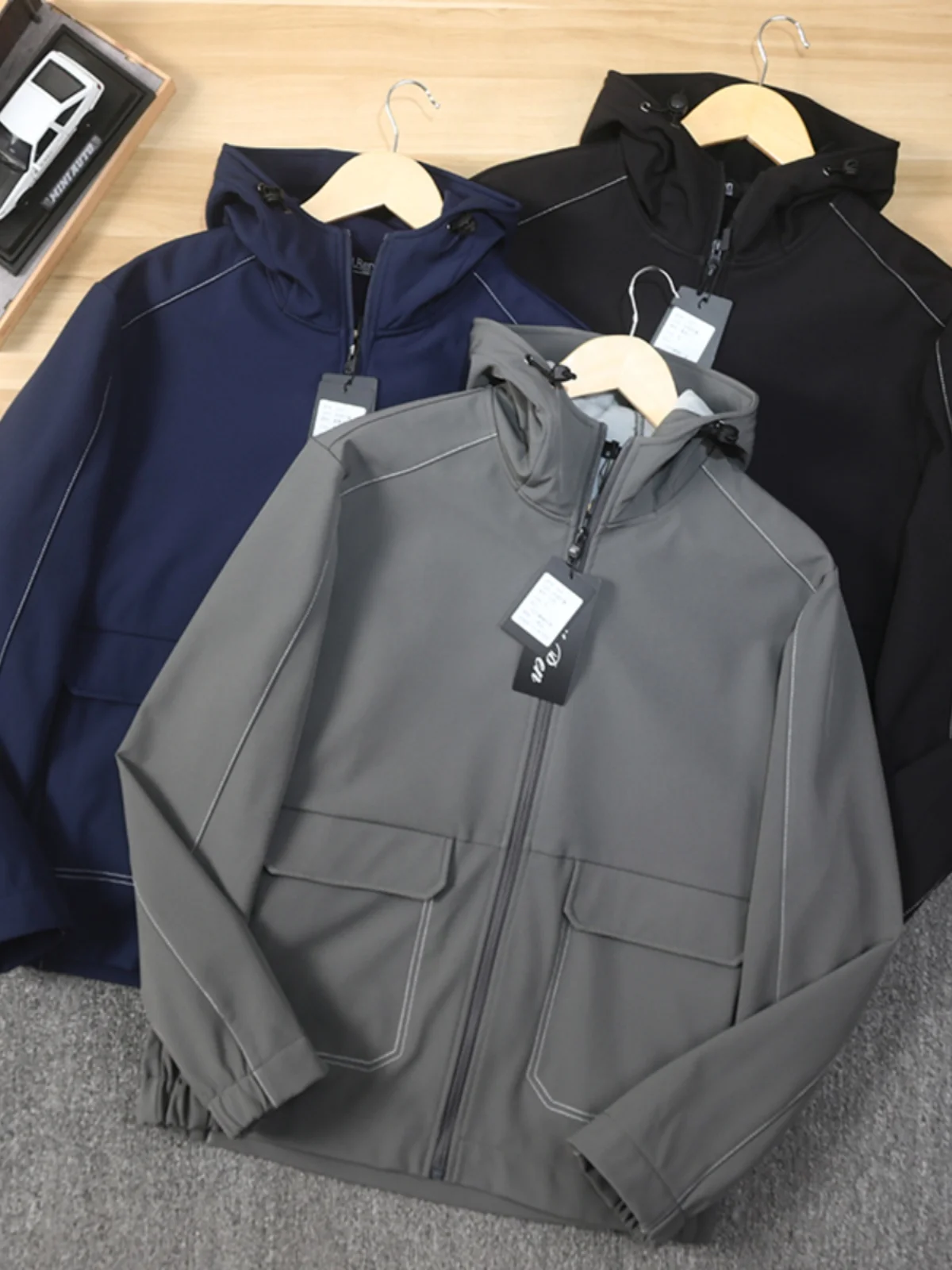 

Men's Casual Fce-Lined Outdoor ell Jaet Hooded Long Sve Stand Fit Youth Faion Autumn Winter Cosite Jaet