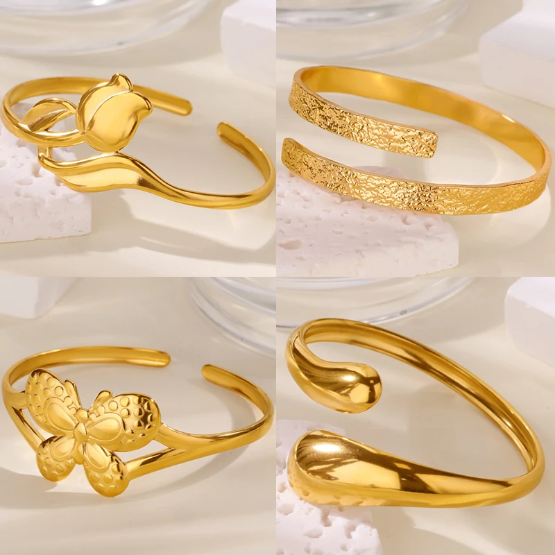 

Stainless Steel Butterfly Bangles for Women Gold Color Crossed Hug Cuff Bangle Bracelet Femme Fashion Wedding Jewelry Gift