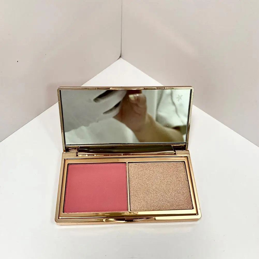 Colorete en polvo de 2 colores, sombra de ojos brillante, resaltador de mejillas, colorete, maquillaje brillante, duradero Natural, colorete Multicolor, belleza