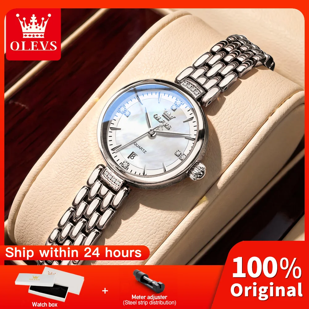 OLEVS 5710 Quartz Movement Watch For Women Stainless Steel Strap 30m Waterproof Diamond-set Dial Fashion Date Window Watch